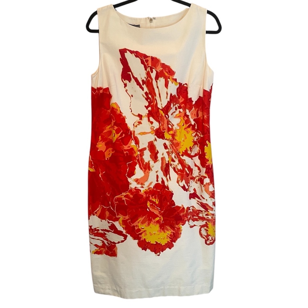 Anne Klein Floral Sheath Midi Dress Scoop Neck Sleeveless Sz 6 Tropical
